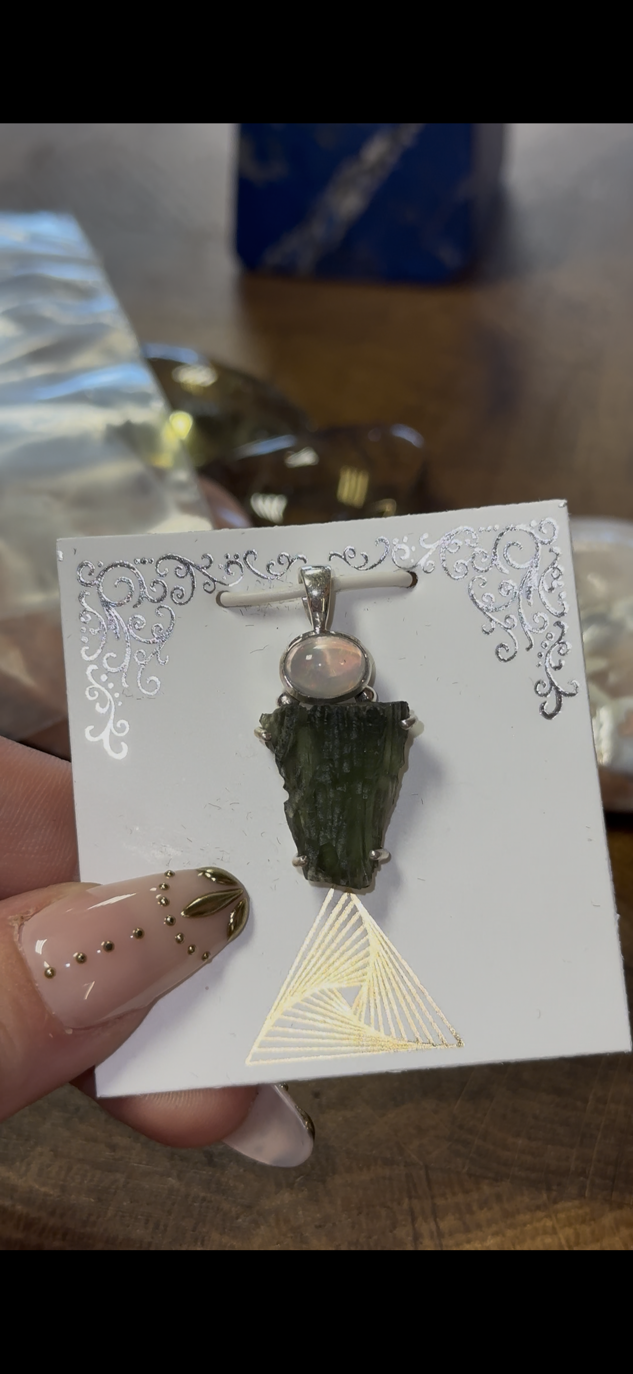 Opal & Moldavite Pendant in 925 Silver