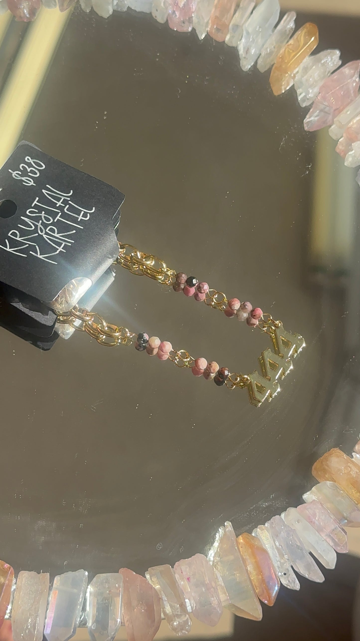 18k Gold Plated 444 Rhodonite Necklace