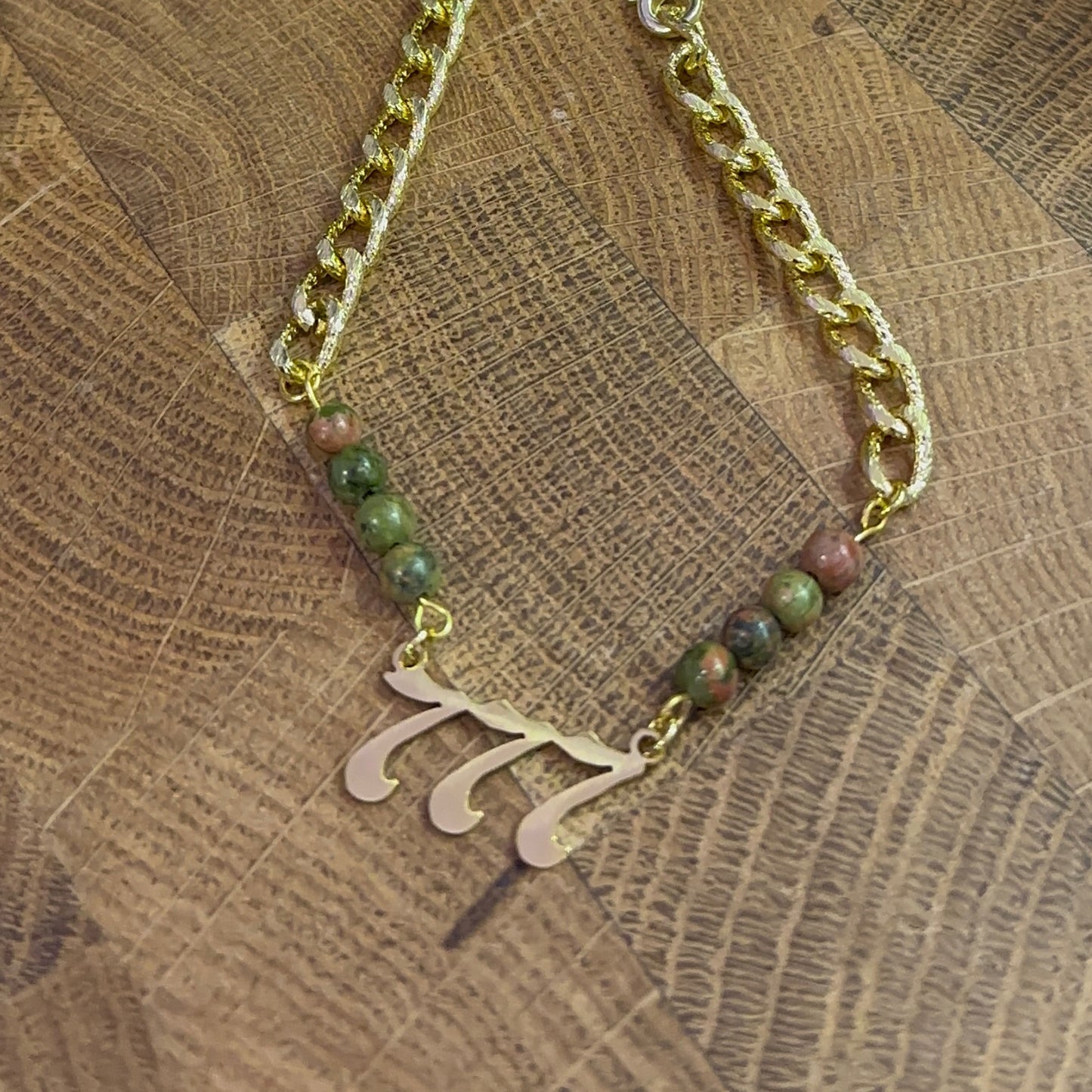 18k Gold Plated 777 Unakite Bracelet