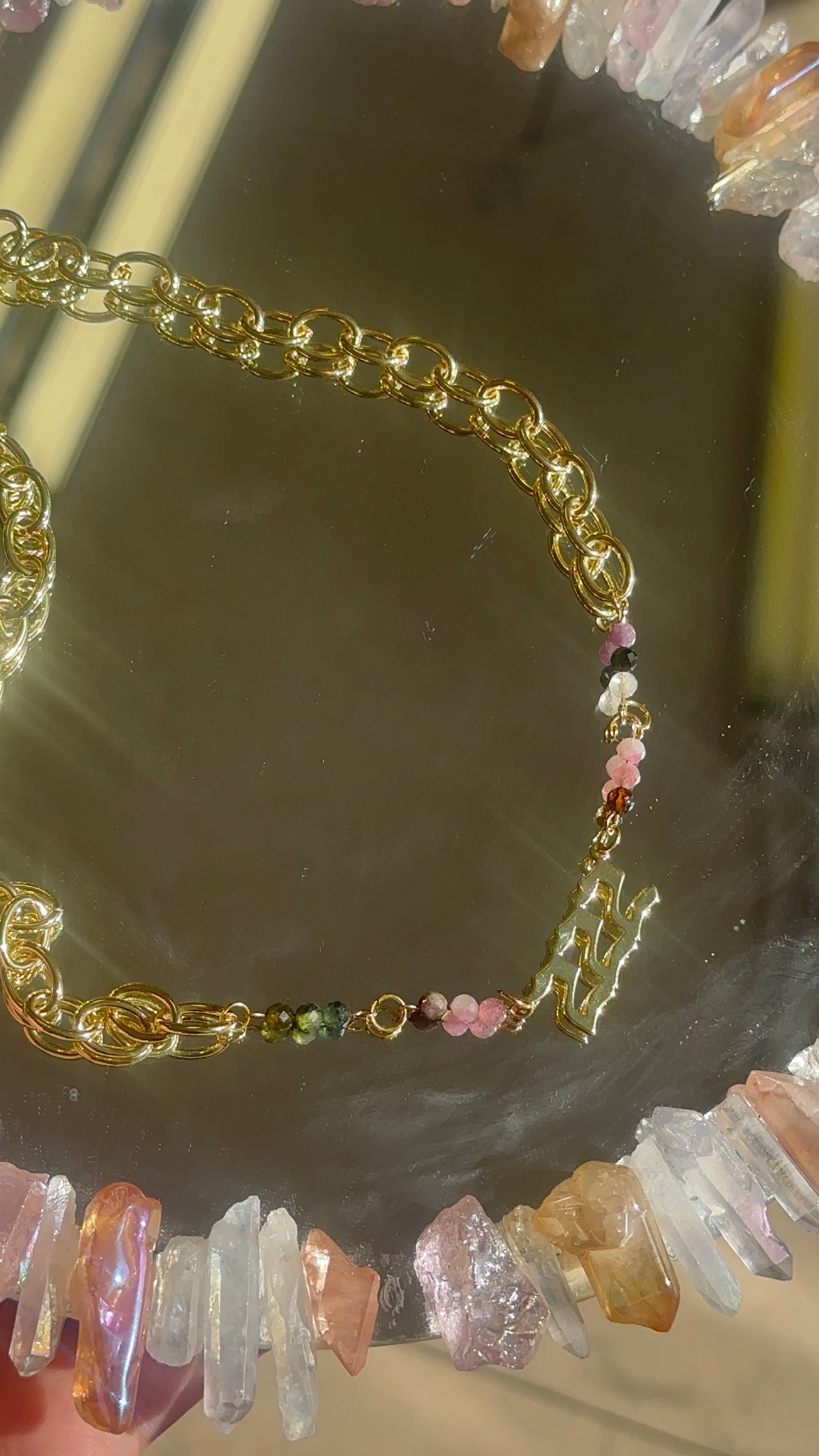 18k Gold Plated 222 Watermelon Tourmaline Necklace