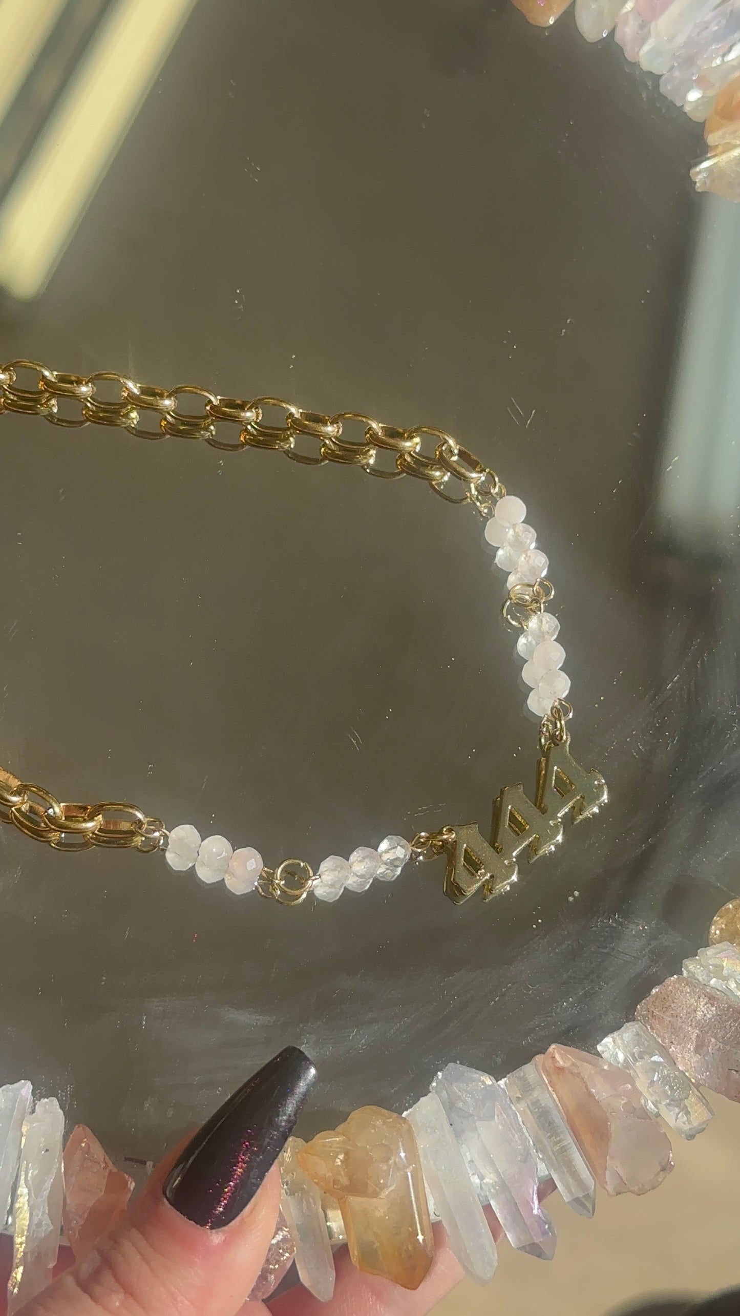 18k Gold Plated 444 Rose Quartz Necklace