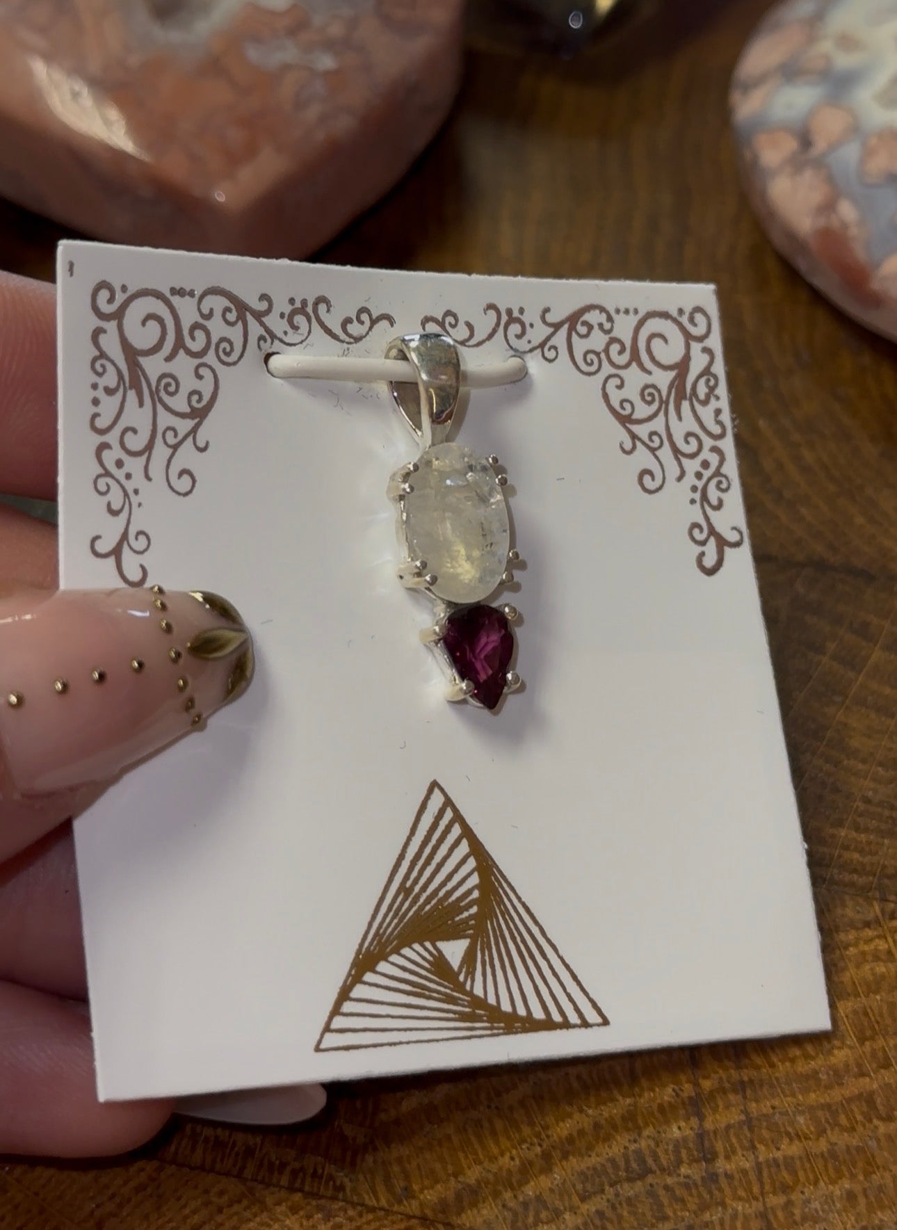 Rainbow Moonstone & Rhodolite Garnet Pendant in 925 Silver