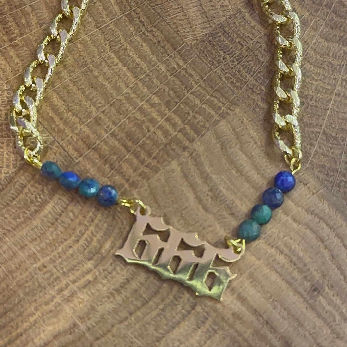 18k Gold Plated 666 Malachite and Azurite Bracelet