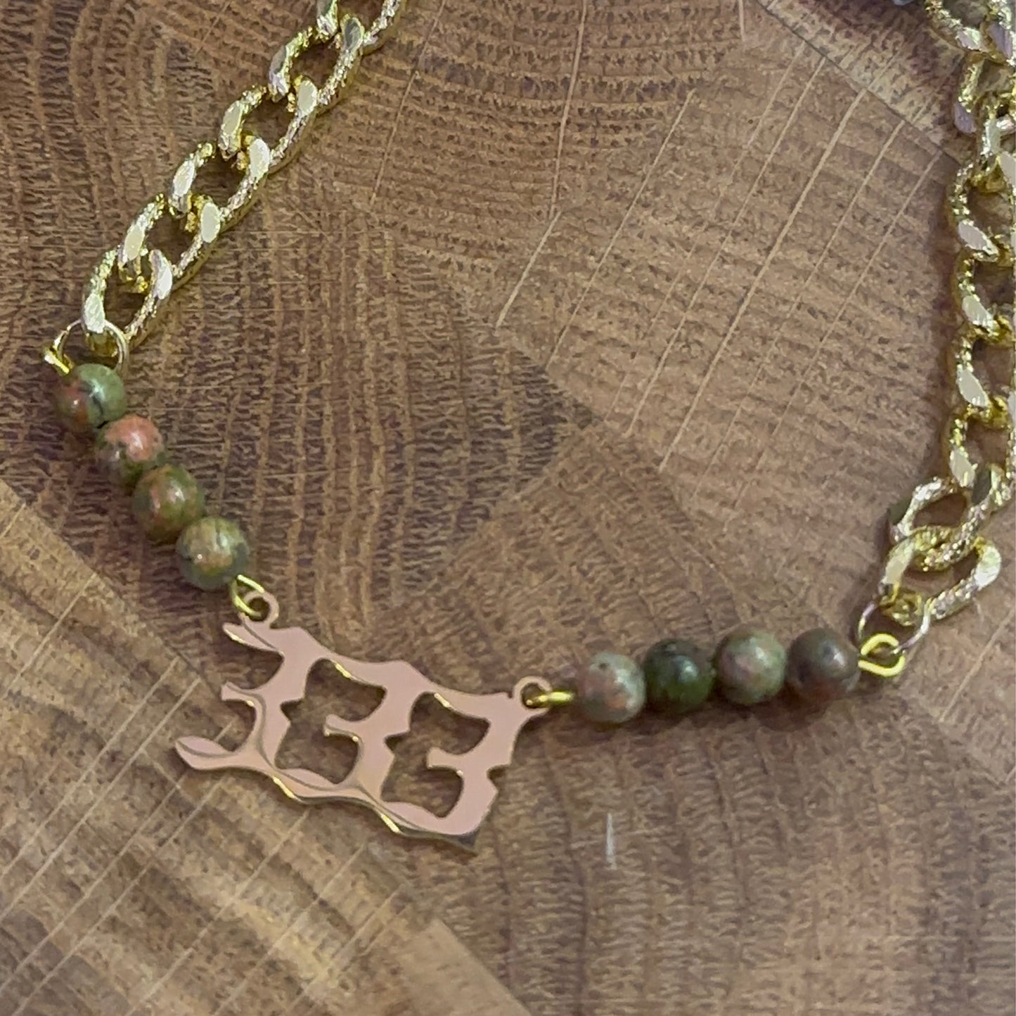 18k Gold Plated 333 Unakite Bracelet