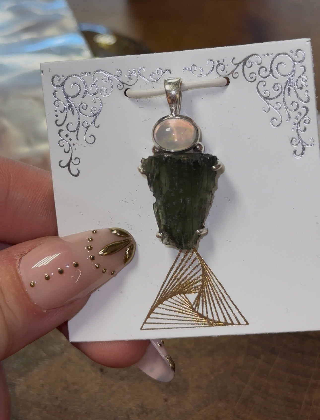 Opal & Moldavite Pendant in 925 Silver