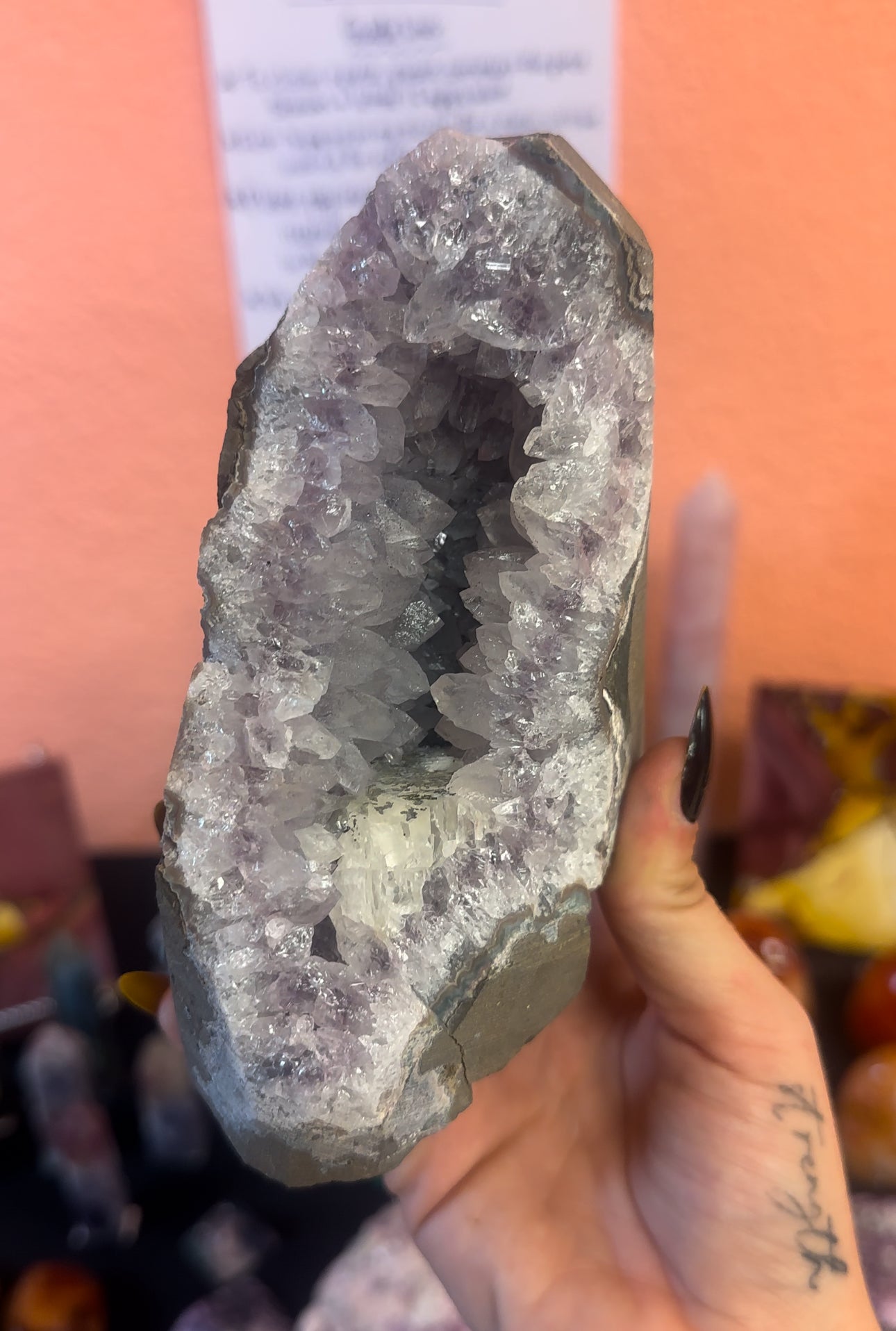 Amethyst Cutbase with Calcite Inclusion