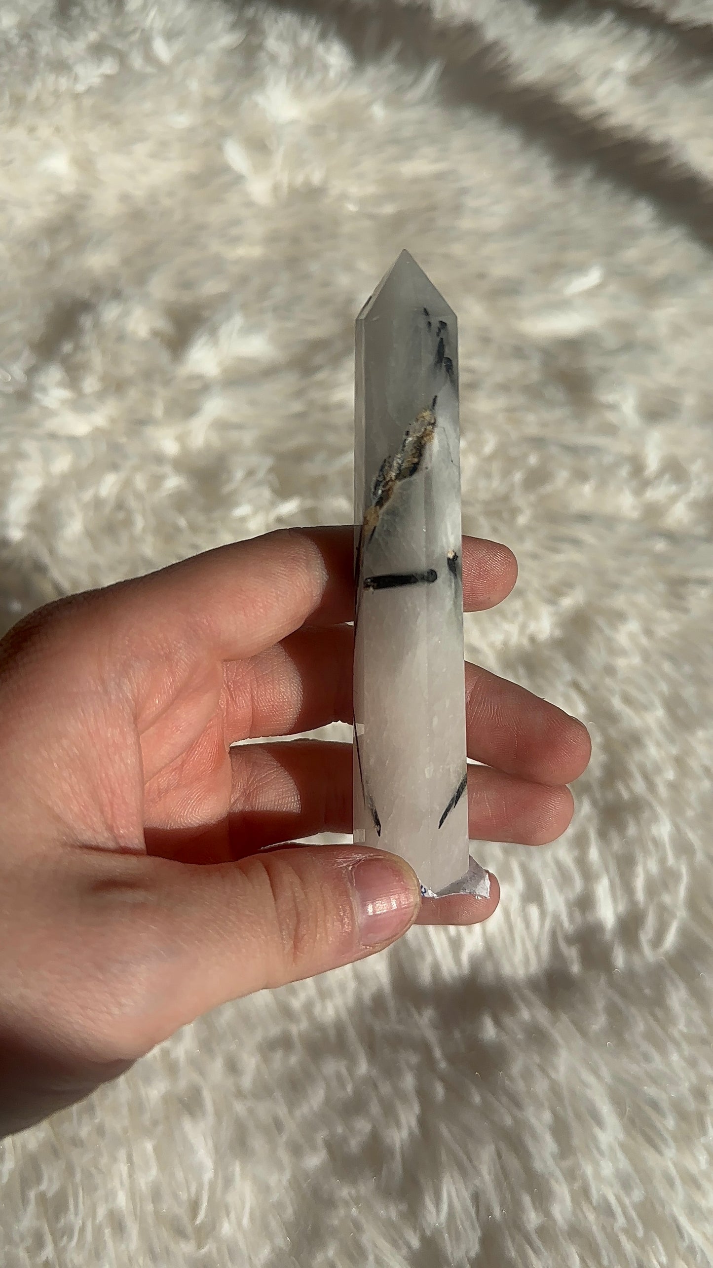 White Quartz with Black Tourmaline Tower