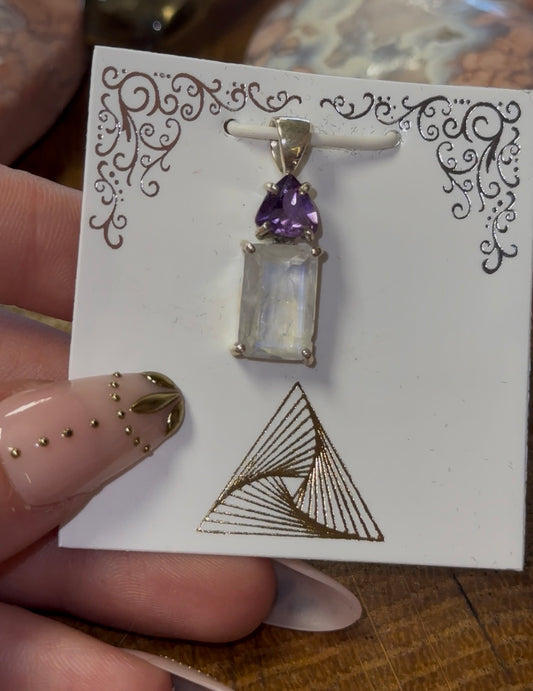 Amethyst & Rainbow Moonstone Pendant in 925 Silver
