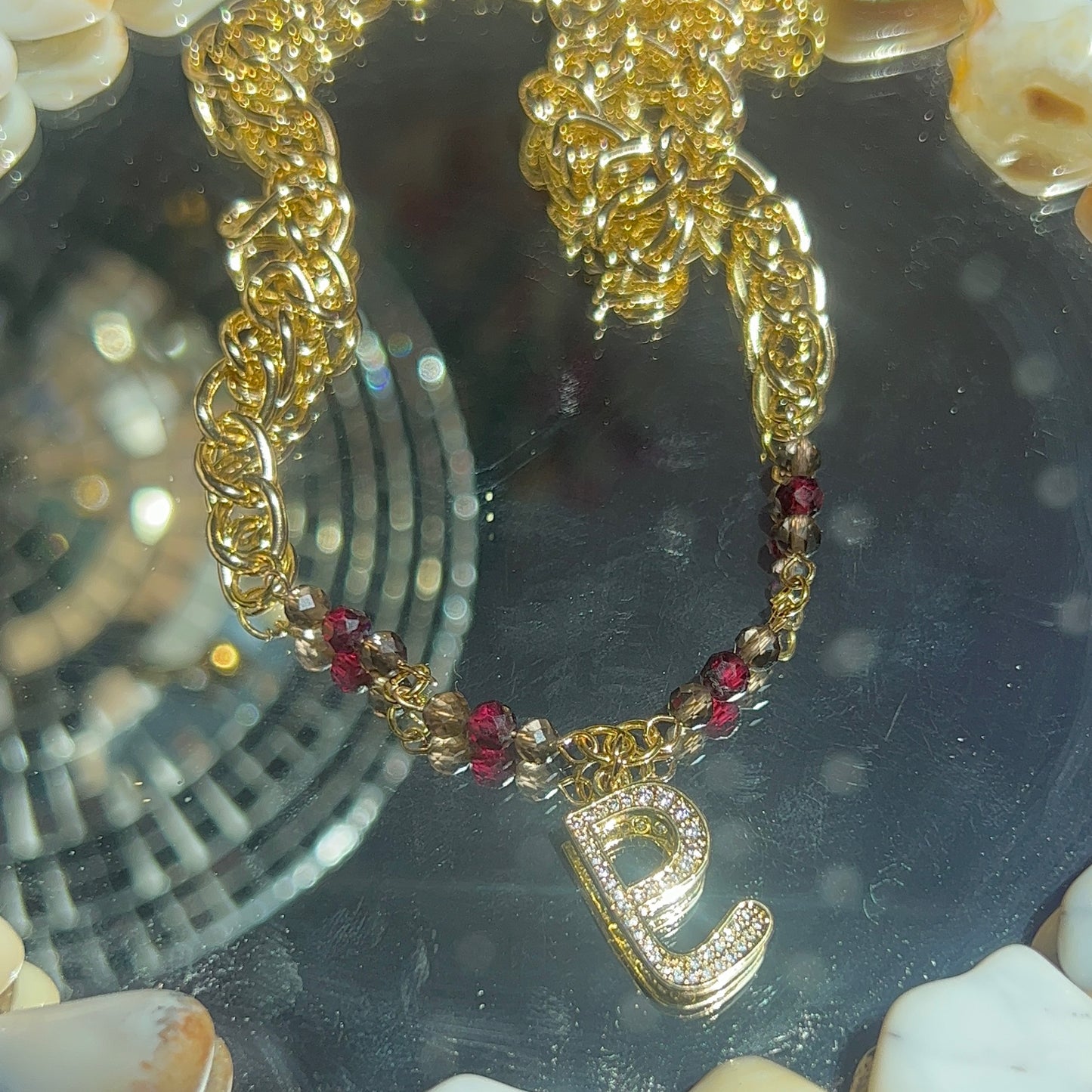 18k Gold Plated Pluto Garnet and Smoky Quartz Necklace