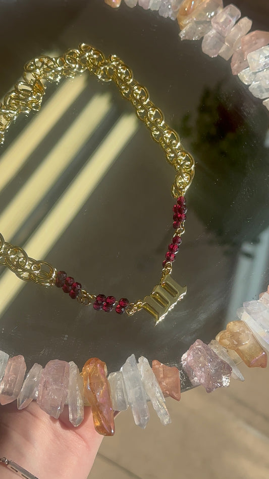 18k Gold Plated Garnet 111 Necklace