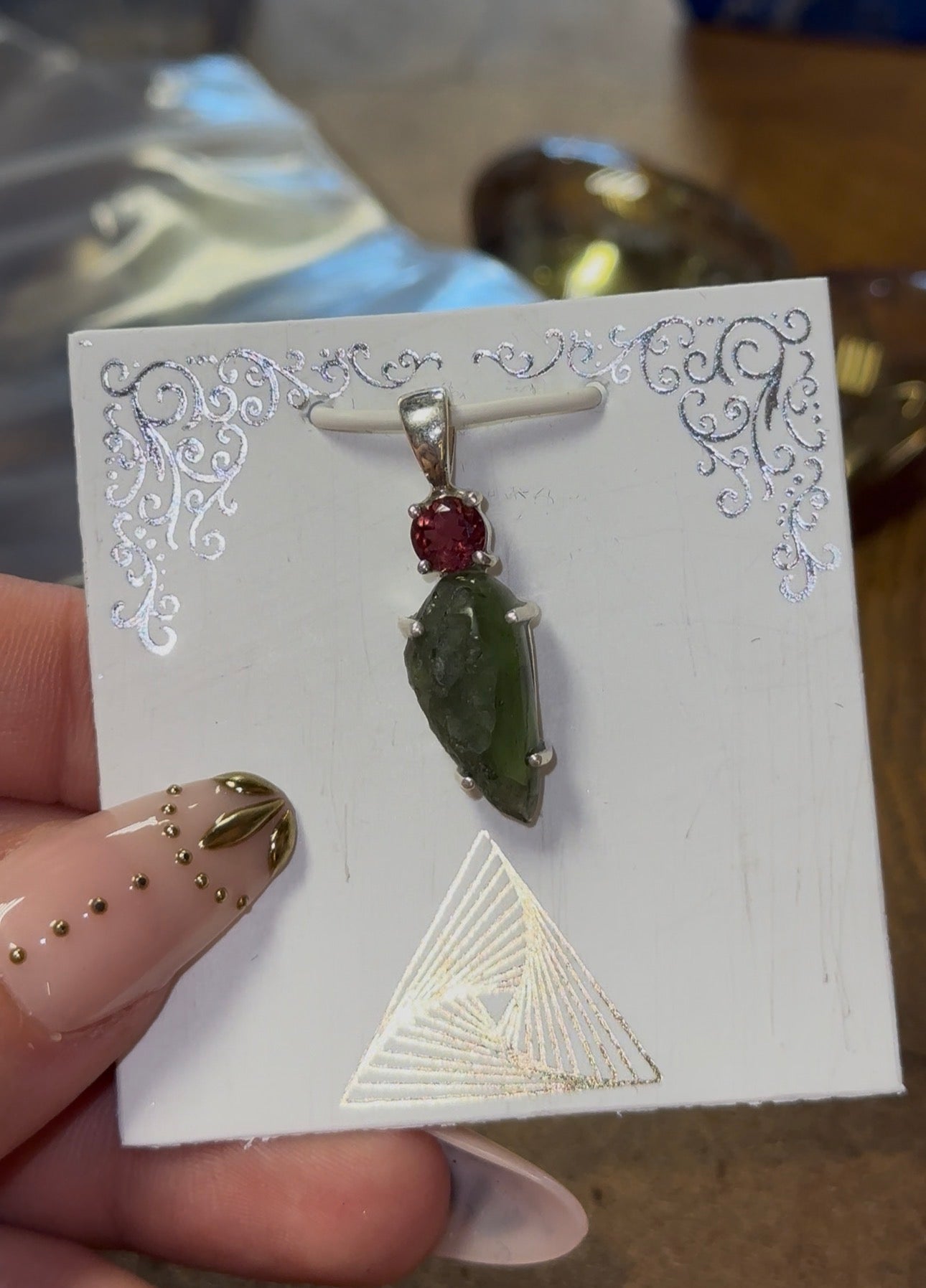 Rhodolite Garnet & Moldavite Pendant in 925 Silver
