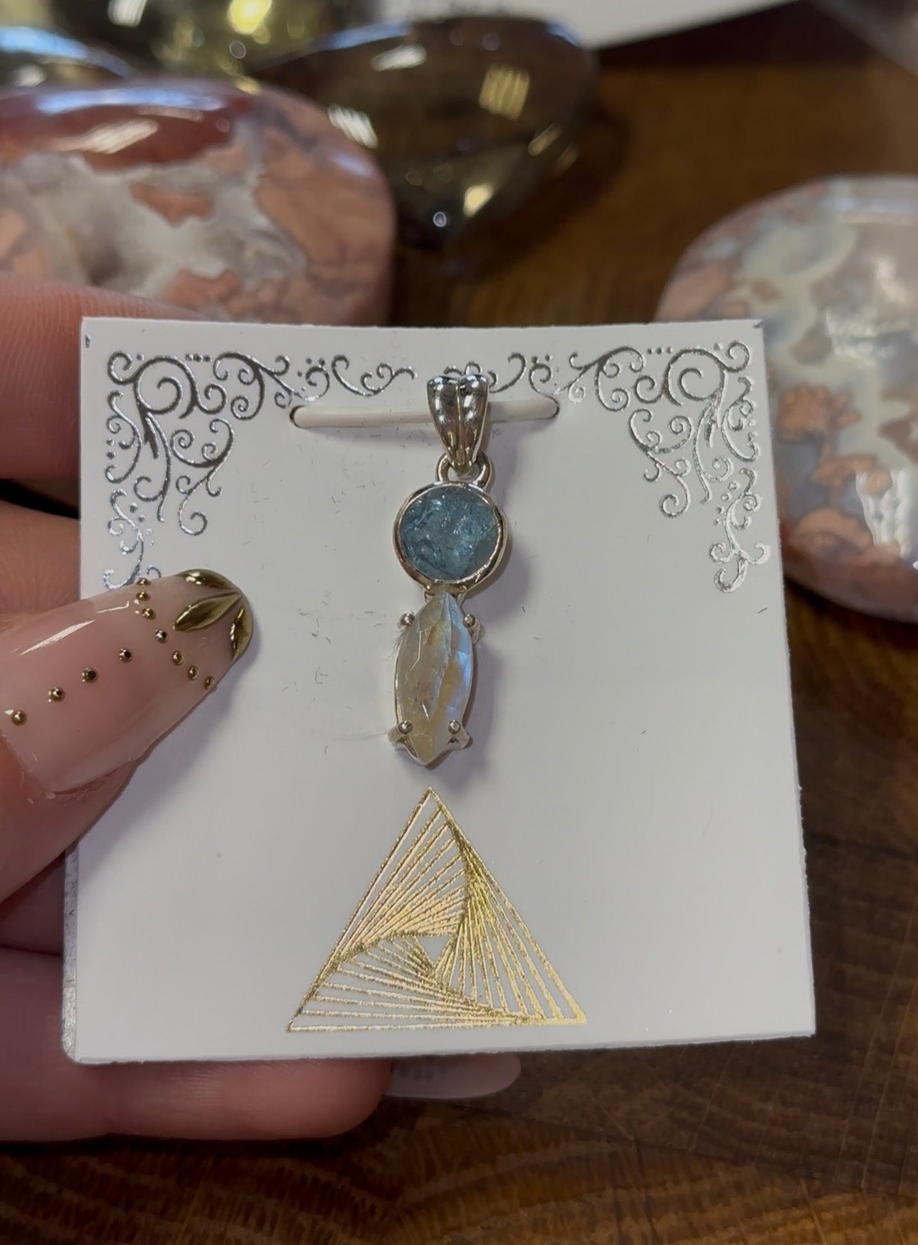 Aquamarine & Rainbow Moonstone Pendant in 925 Silver