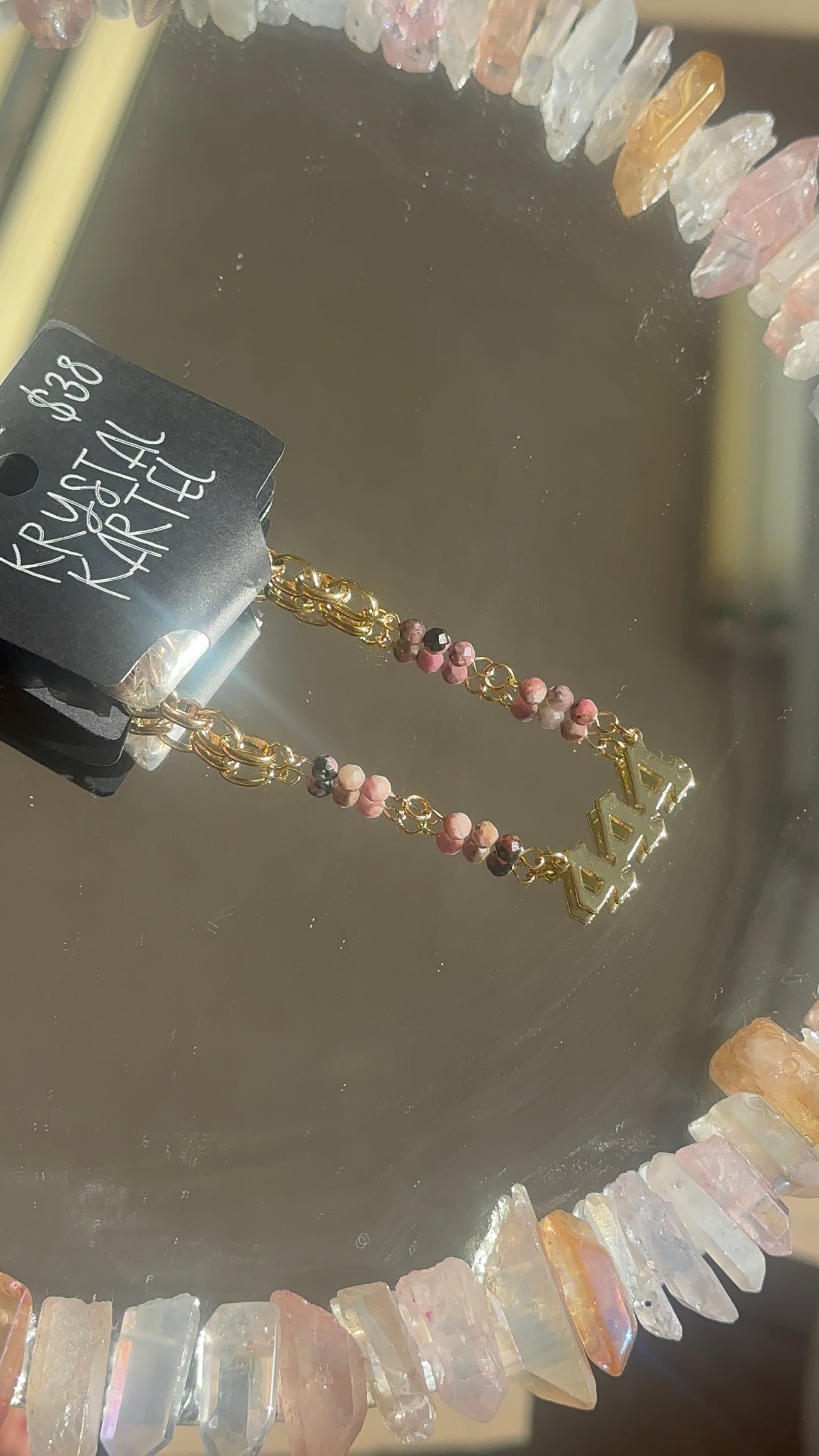 18k Gold Plated Rhodonite 444 Necklace