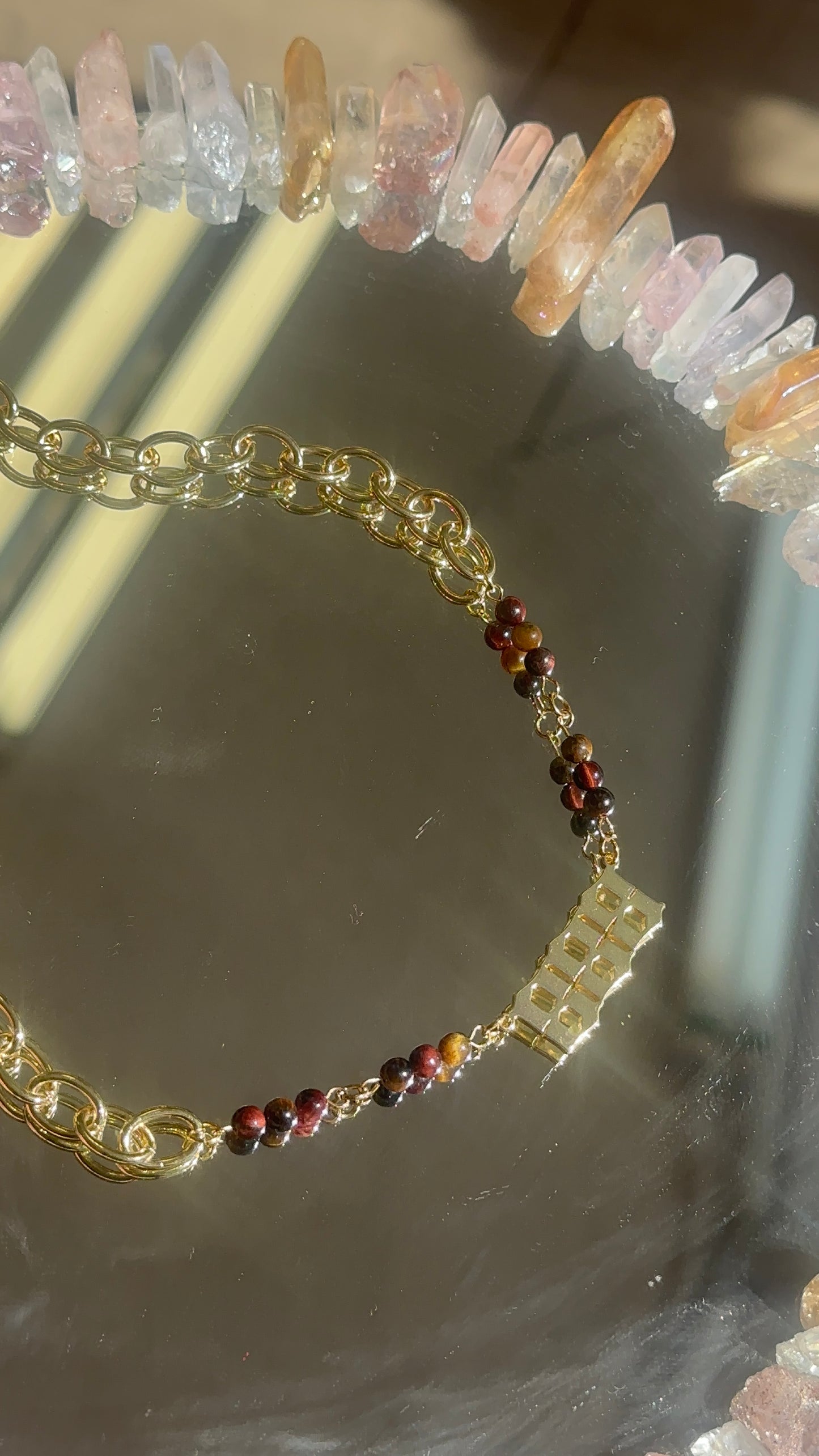 18k Gold Plated Gold & Red Tigers Eye Necklace