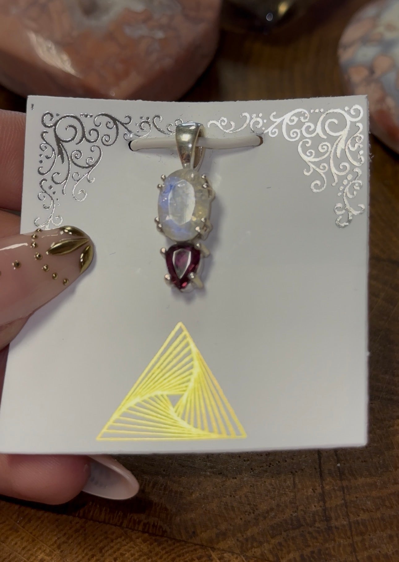 Rainbow Moonstone & Rhodolite Garnet Pendant in 925 Silver