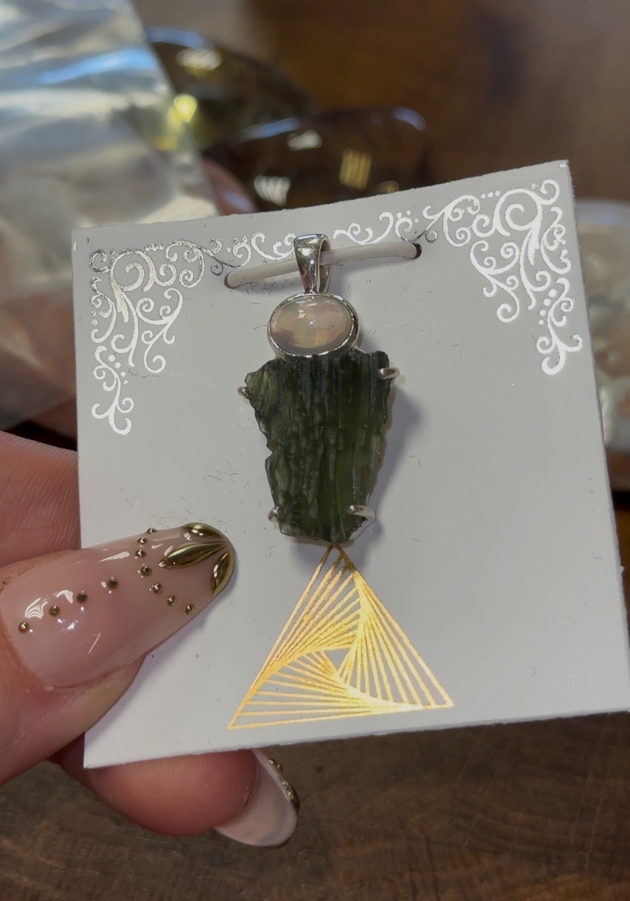 Opal & Moldavite Pendant in 925 Silver