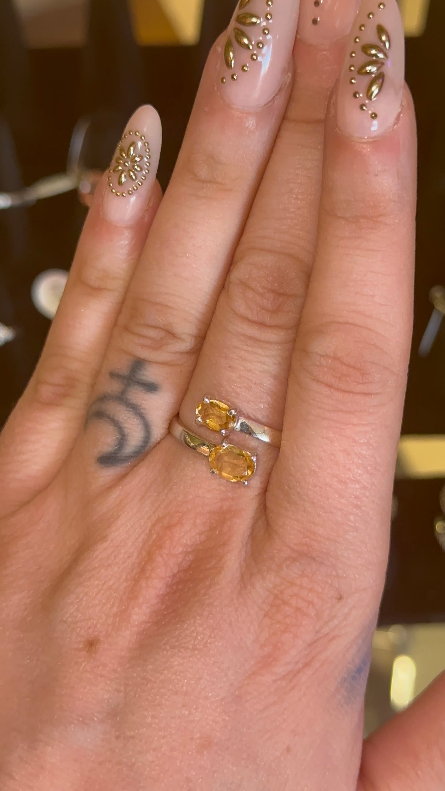 Double Citrine Ring in 925 Silver Size 8