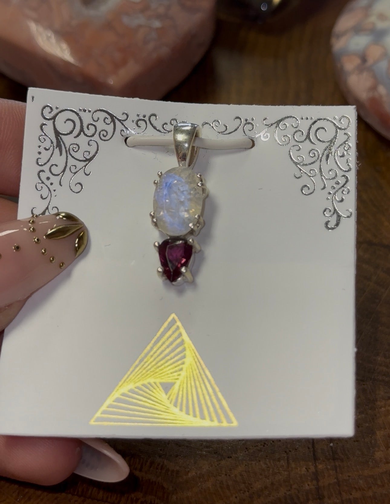 Rainbow Moonstone & Rhodolite Garnet Pendant in 925 Silver