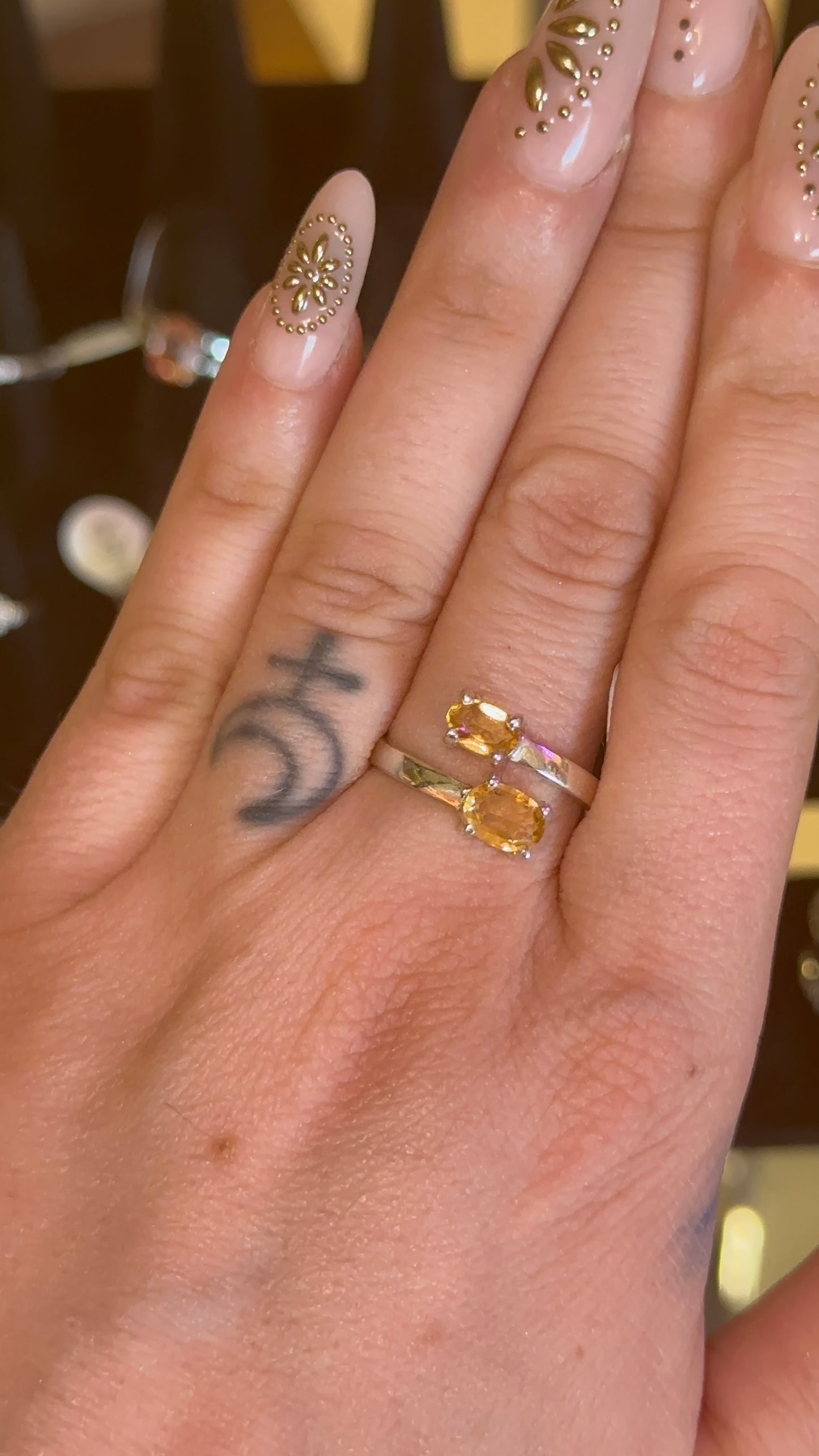 Double Citrine Ring in 925 Silver Size 8