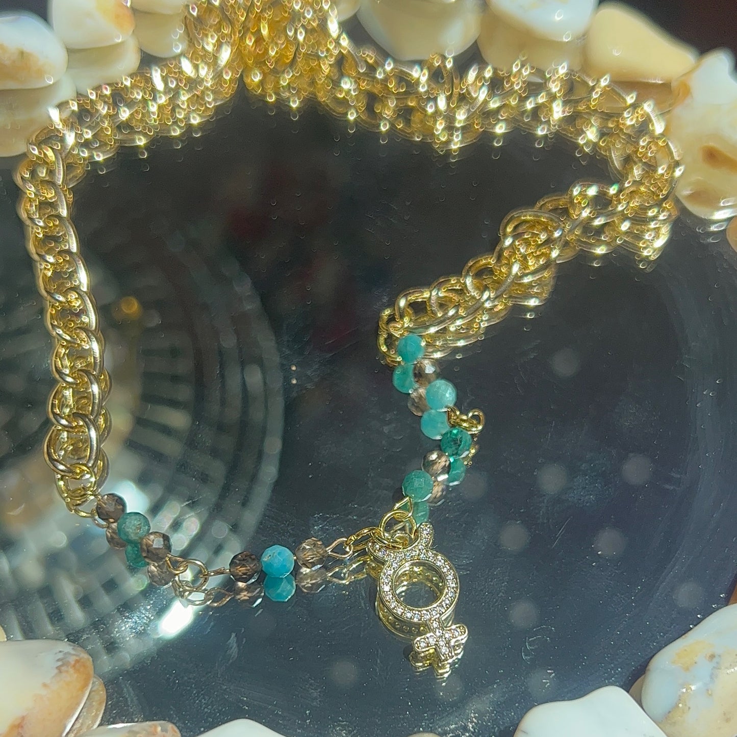 Mercury Blue Apatite and Smoky Quartz Gold Plated Necklace