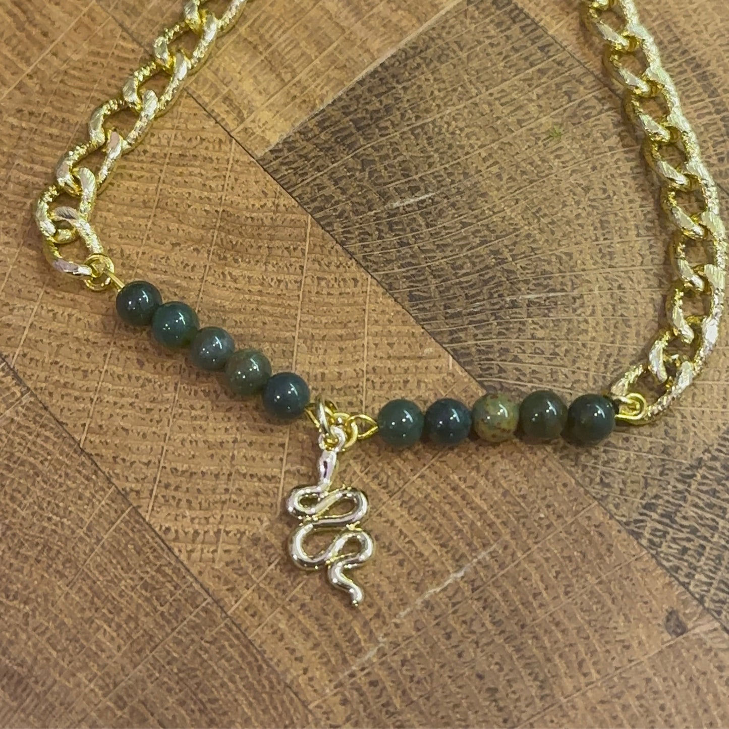 Gold Plated Serpent Bloodstone Bracelet