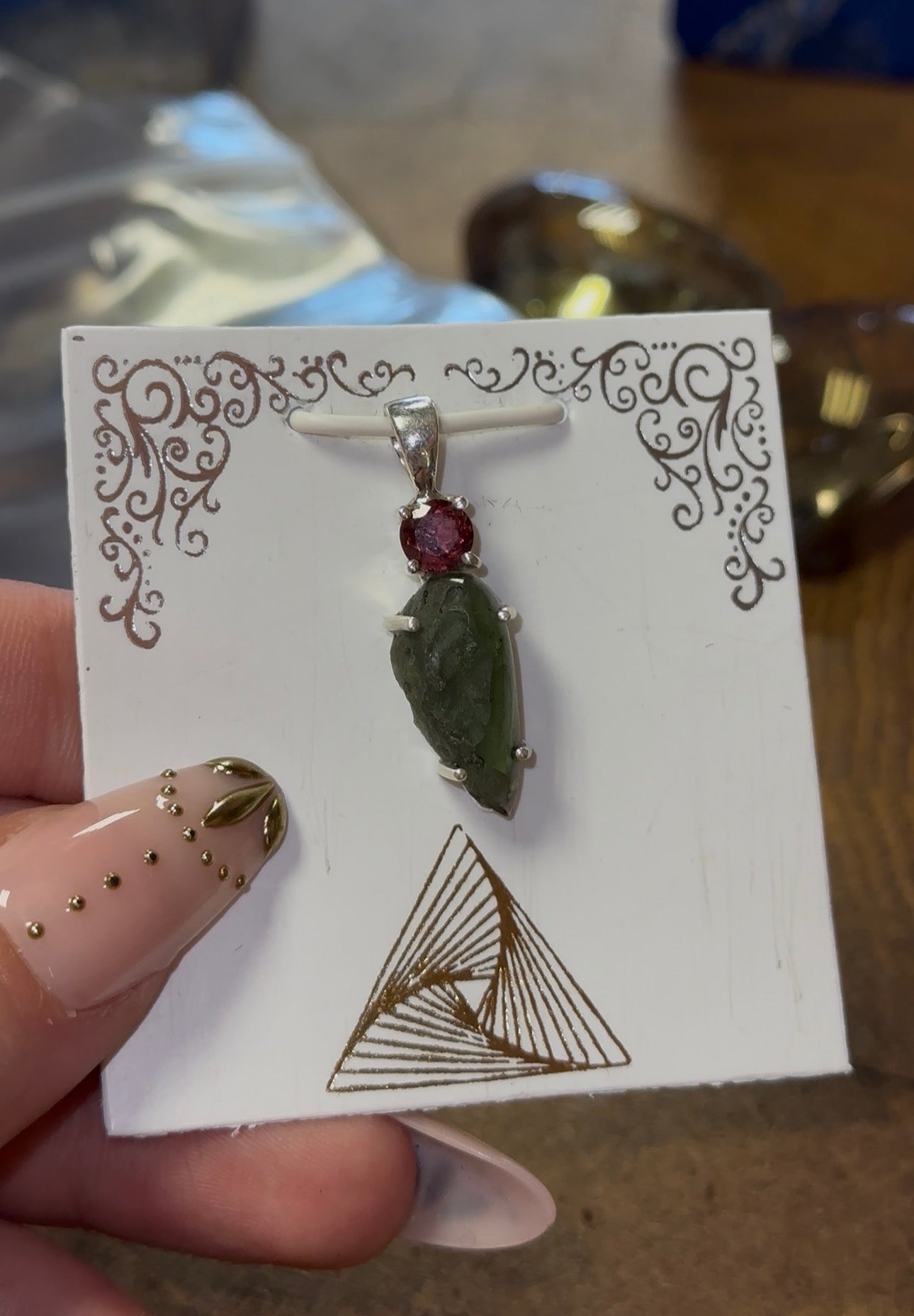 Rhodolite Garnet & Moldavite Pendant in 925 Silver