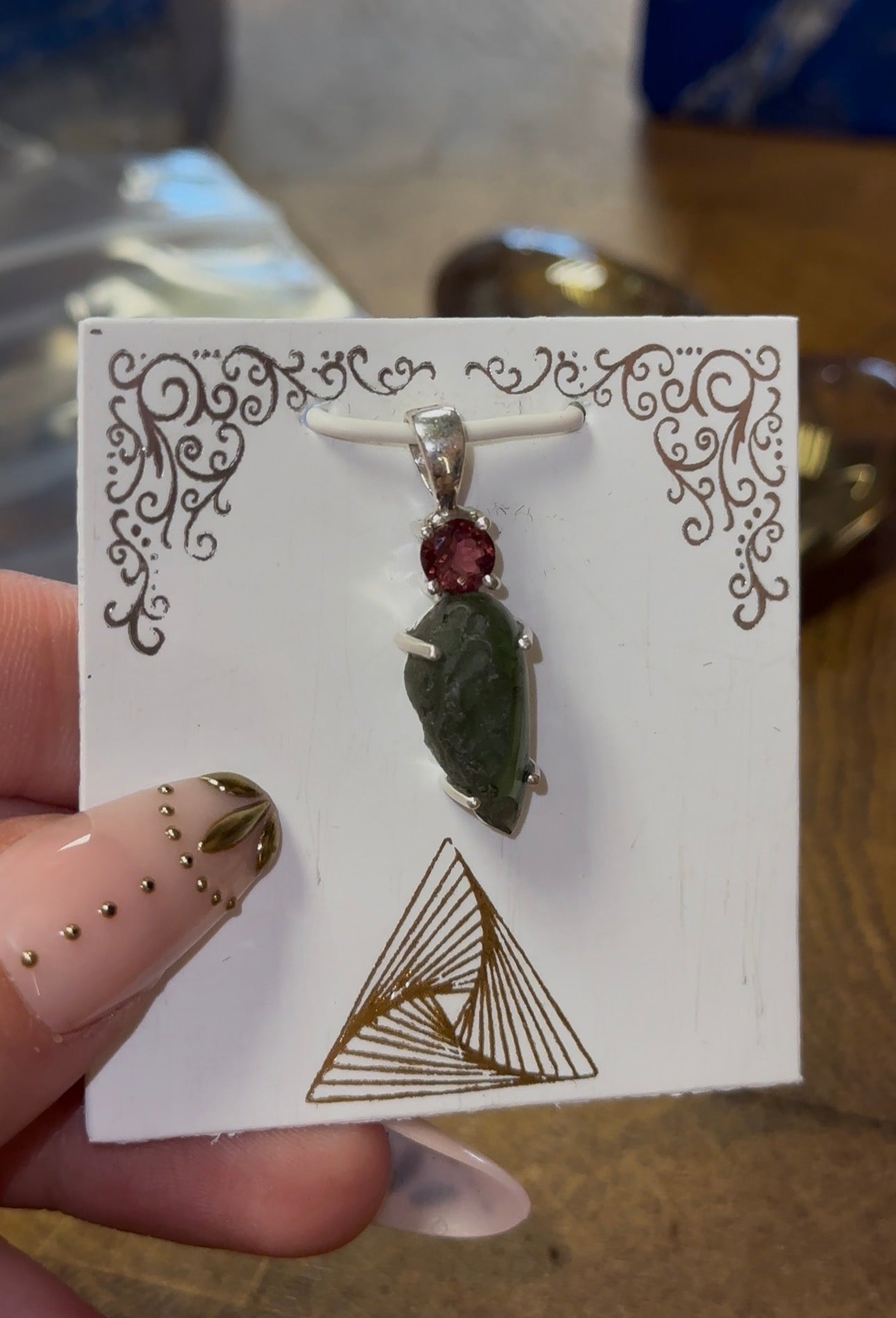Rhodolite Garnet & Moldavite Pendant in 925 Silver