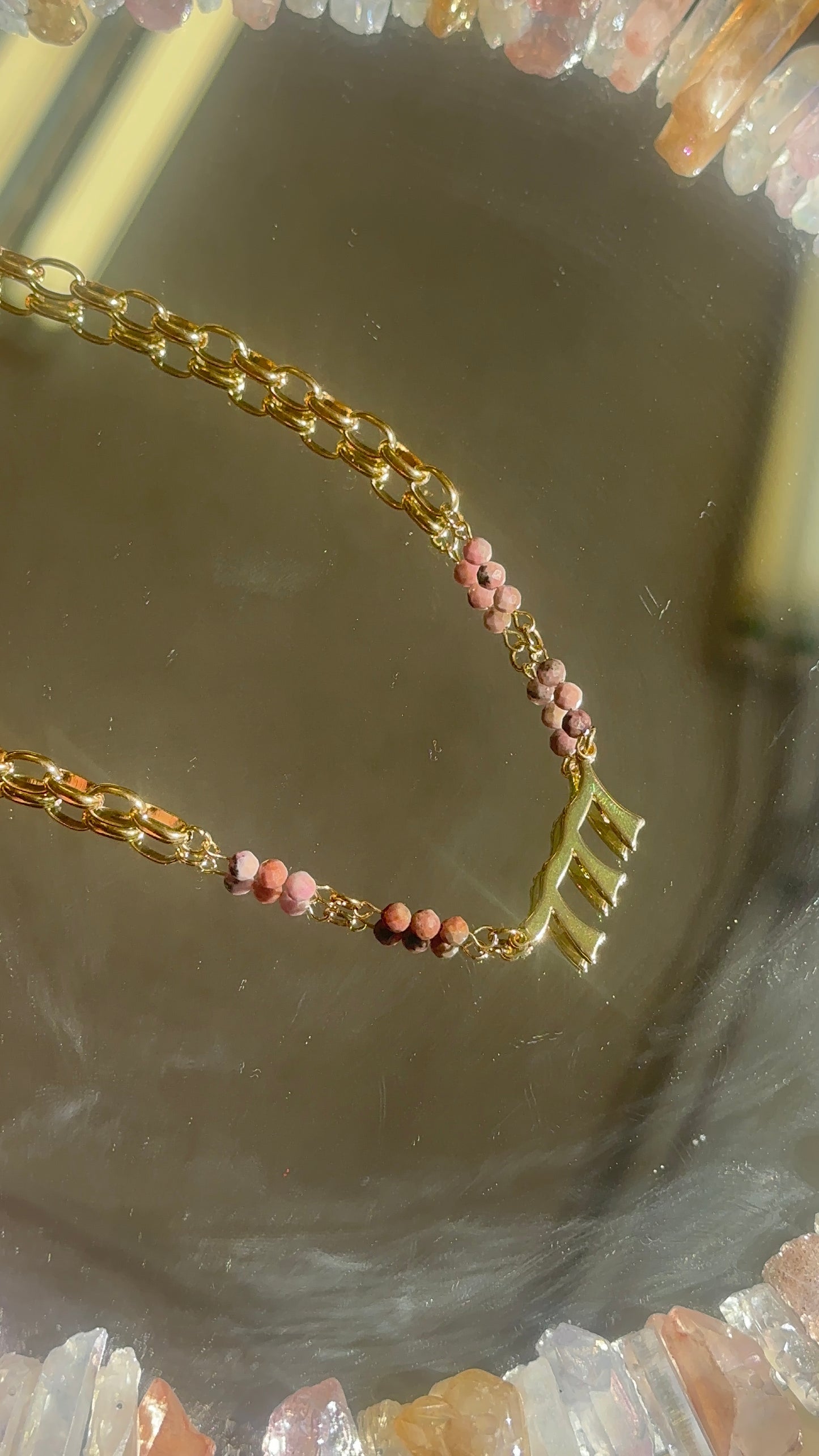 18k Gold Plated Rhodonite 777 Necklace