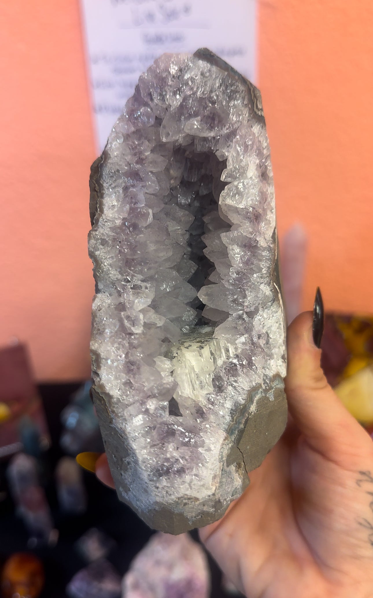 Amethyst Cutbase with Calcite Inclusion