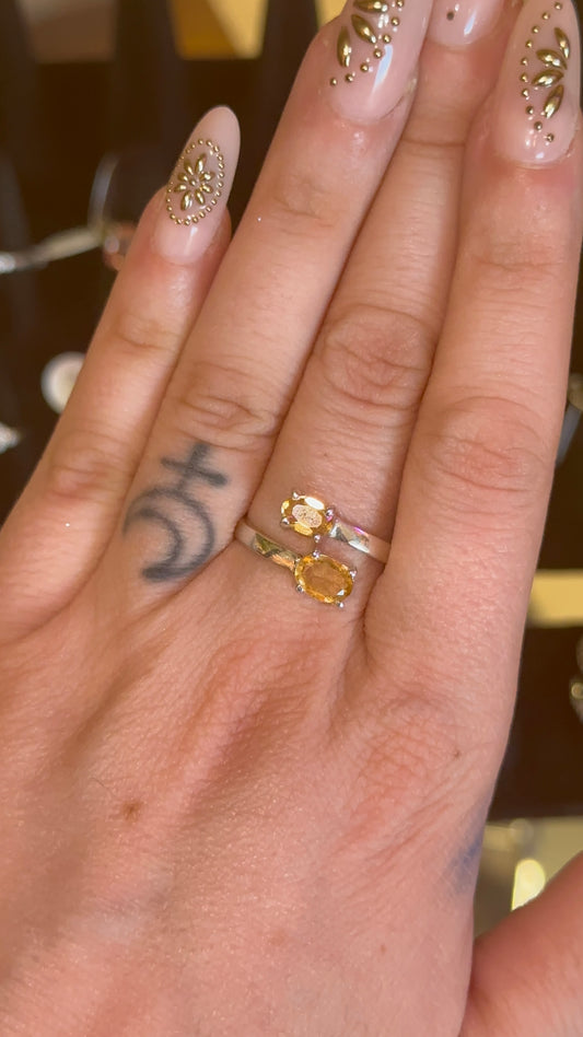 Double Citrine Ring in 925 Silver Size 8