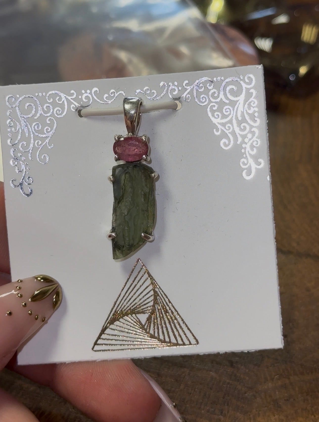 Pink Tourmaline & Moldavite Pendant in 925 Silver